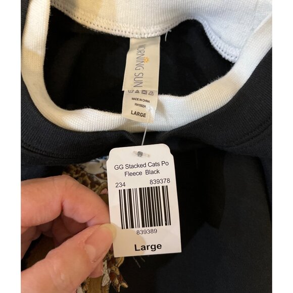 Vintage Morning Sun 1990's Stacked Cats Black Fleece Sweatshirt Large - Picture 3 of 3